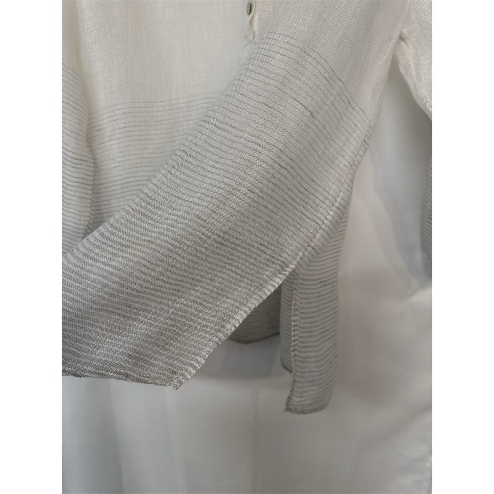 Eileen Fisher Linen Henley Blouse Top 3/4 Rolled Slv White Sheer Lightweight Art - Picture 8 of 14